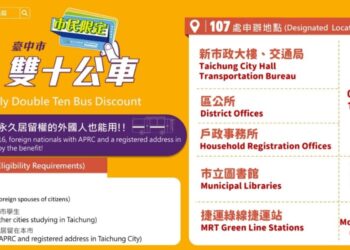 台中雙十公車優惠擴大　外籍永久居留者也能申請