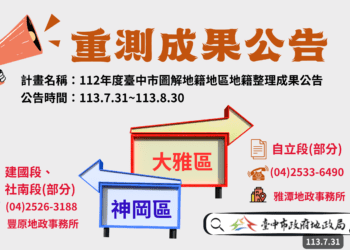 112年度中市大雅、神岡圖解地籍整理-即日起至8/30公告成果
