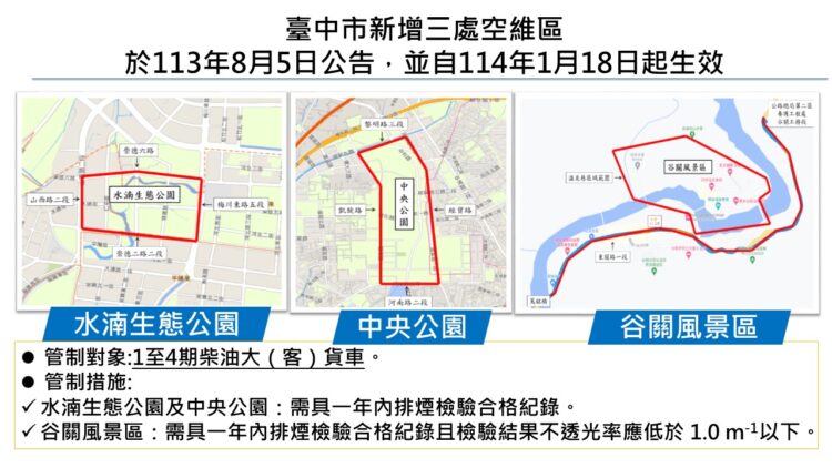 維護市民遊憩空氣品質-中市新增3處空維區