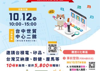 中市府就業博覽會10/12盛大登場-釋5,800個職缺、薪資上看7萬5千元