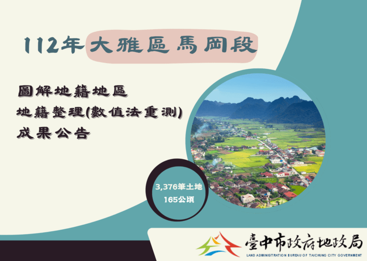 112年度中市大雅區馬岡段圖解地籍-整理成果今公告