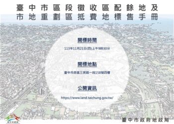 「捷運文心北屯線機廠及車站區段徵收」、「太平新光地區區段徵收」配餘地、「台中市第13期大慶市地重劃區」、「台中市第14期美和庄市地重劃區」抵費地公開標售-歡迎踴躍投標