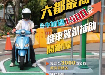 中市114年機車駕訓補助3,000名額-3/1-11/30參訓取照即享2800元補助