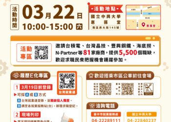 起薪高達7萬元！中市勞工局就業博覽會3/22於中興大學登場
