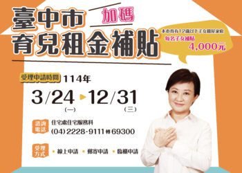 無子女數上限、每名補助4,000元-台中市育兒租金補貼3/24開放申請