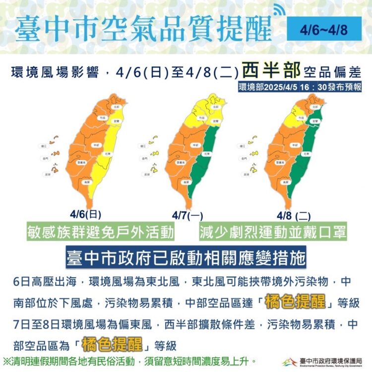 受環境風場影響-未來三日中部空品恐轉差-中市府持續執行應變措施