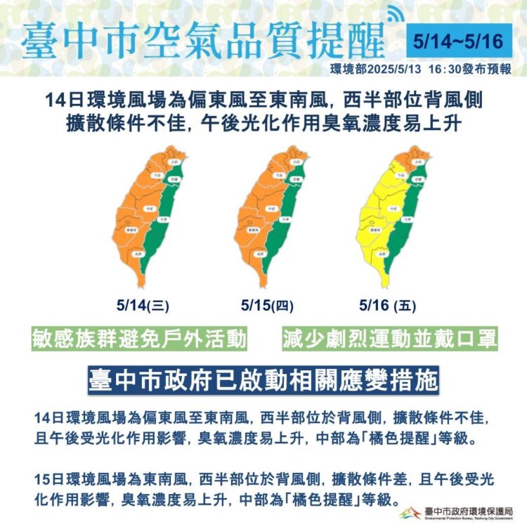 未來二日空品可能轉差-中市府已啟動應變措施提醒敏感族群做好防護