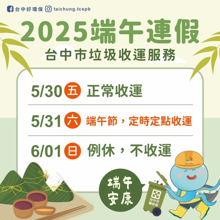 垃圾收運不打烊-中市環保局端午節採定時定點收運