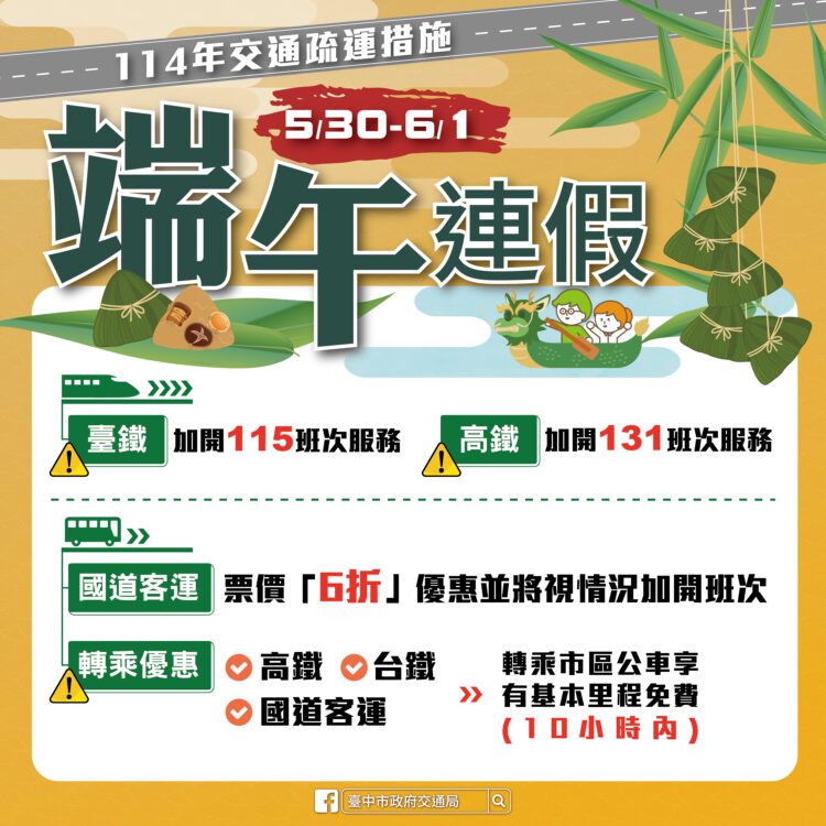 端午連假怕塞車？-中市交通局：查交通網、走替代道路、搭大眾運輸最聰明