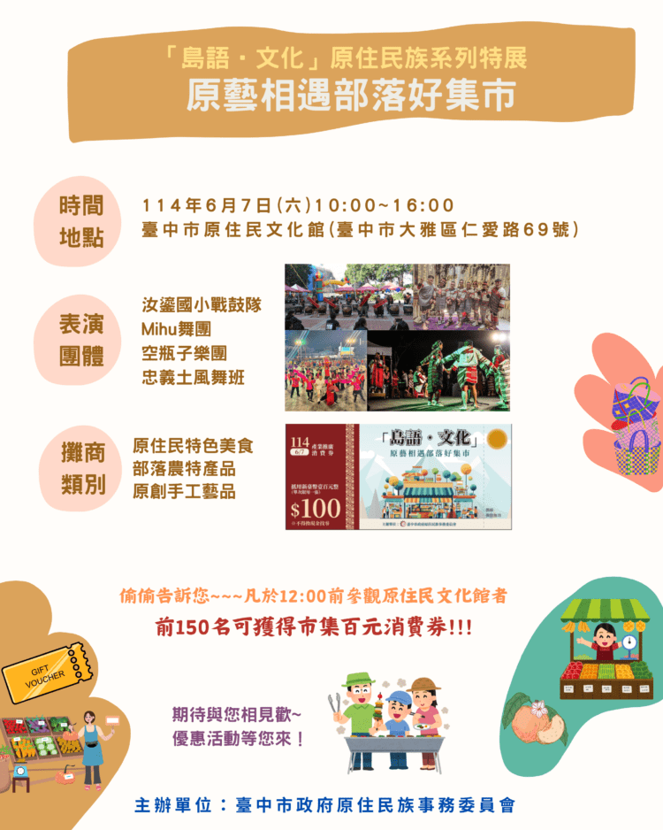 原住民族文化館特色市集6/7登場-入館參觀送百元消費券