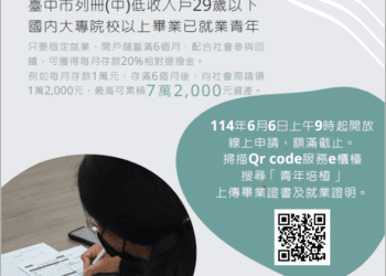 穩定就業最高補助1.2萬元　中市弱勢青年就業自立培植計畫6/6開放申請