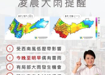 7/28凌晨將有豪大雨-中市啟動三級應變中心-籲市民提高警覺