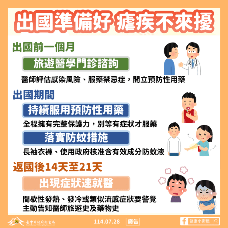 中市新增屈公病與瘧疾境外移入個案　衛生局籲民前往風險地區落實防蚊措施