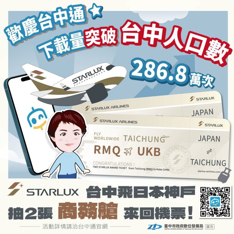 台中通app下載超越台中人口數！-數位局攜手星宇抽商務艙大獎