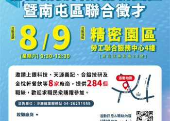 台中精密園區8/9徵才-釋出逾280個職缺