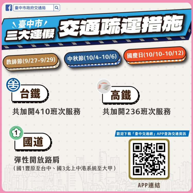 三大連假疏運避車潮-中市府籲下載「台中交通網」出遊更順暢