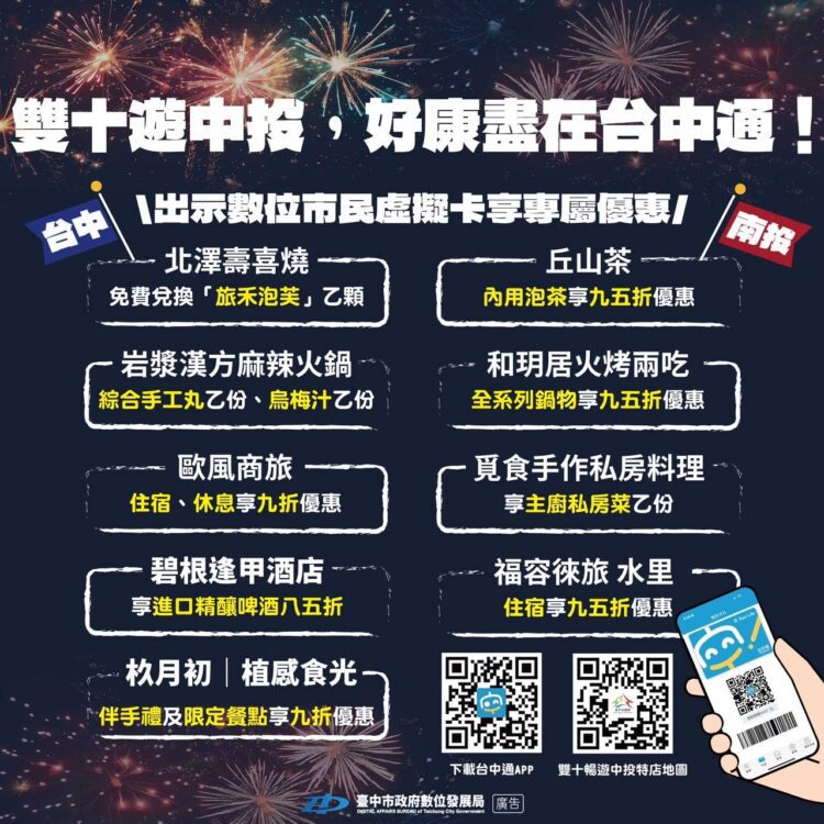 《台中通》攻略中投！國慶雙主場千家優惠開跑　連假暢玩吃住全攻略