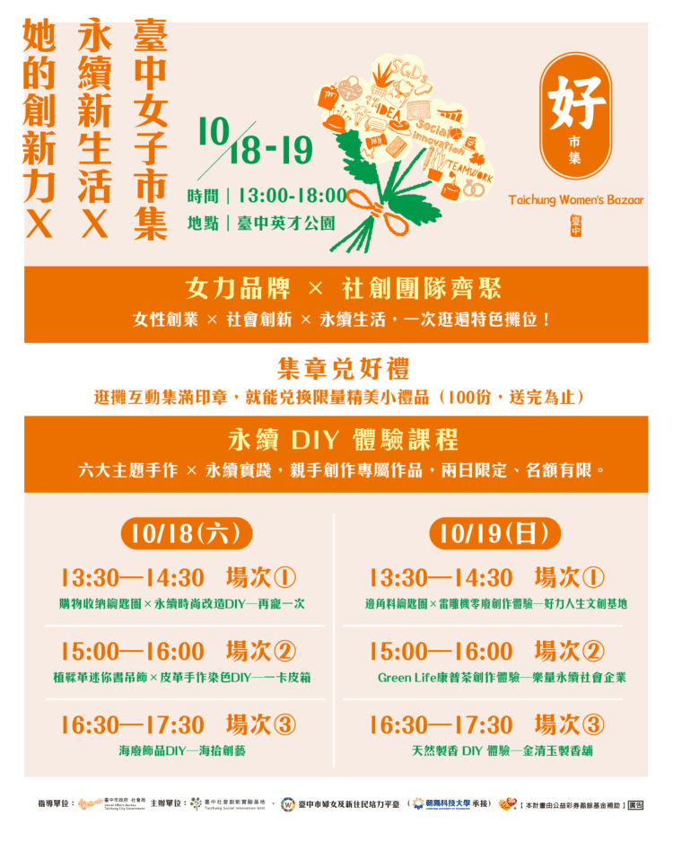 展現永續創新女子力-台中女子市集10/18熱鬧登場