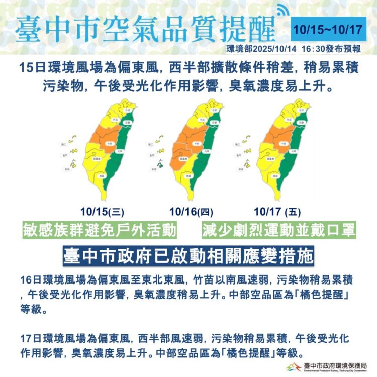 明起三日中部空品有轉差疑慮-中市府已啟動應變措施-提醒市民朋友加強個人防護