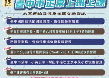 鳳凰颱風警報解除-中市府:紅黃線停放車輛應於明日上午7點前駛離
