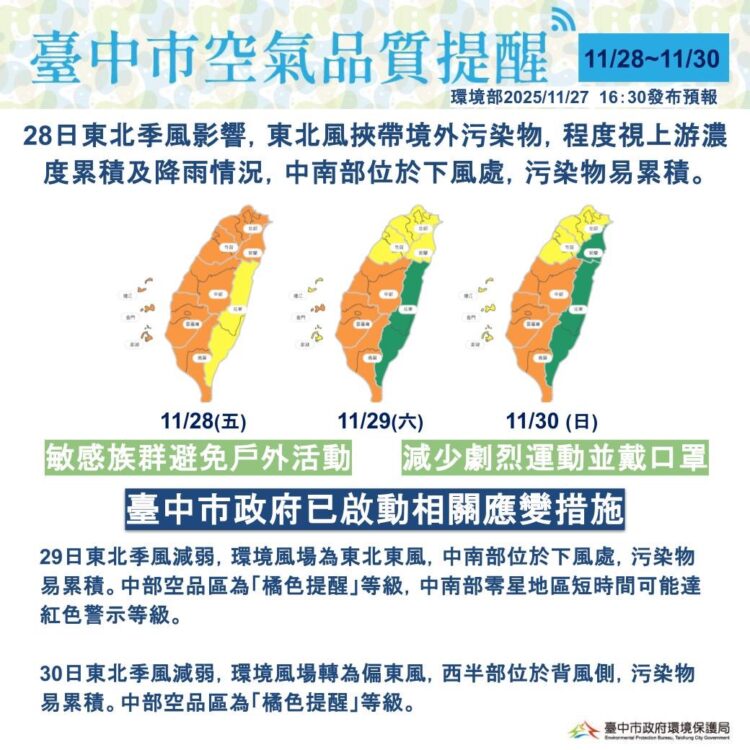 受境外污染及漸轉東風影響-西半部未來三日空品有轉差疑慮-中市府啟動應變措施