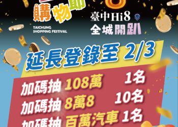 來台中「hi8加碼」抽百萬！台中購物節延長登錄至2/3-「雙百萬」與8萬8獎項同步推出
