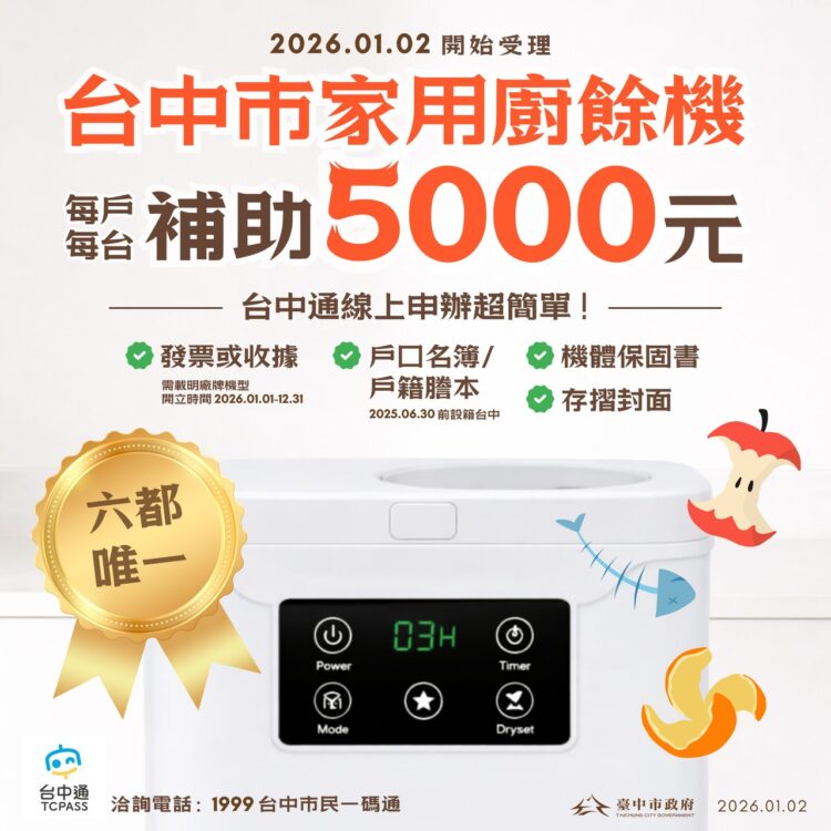 全國最多！台中廚餘機補助萬台-首日受理即破2,000件-市府嚴審防卡位