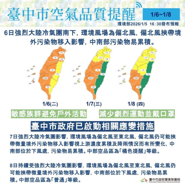 受境外污染影響-明西半部空品有轉差疑慮-中市府啟動應變措施提醒敏感族群外出加強防護