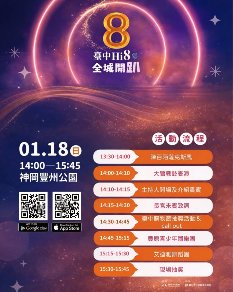 演唱會化身精靈吸睛-台中hi8消費登錄65億元-1/18神岡豐洲公園抽108萬 