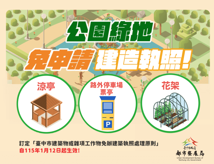 加速公共建設推動-中市訂定免辦建築執照處理原則