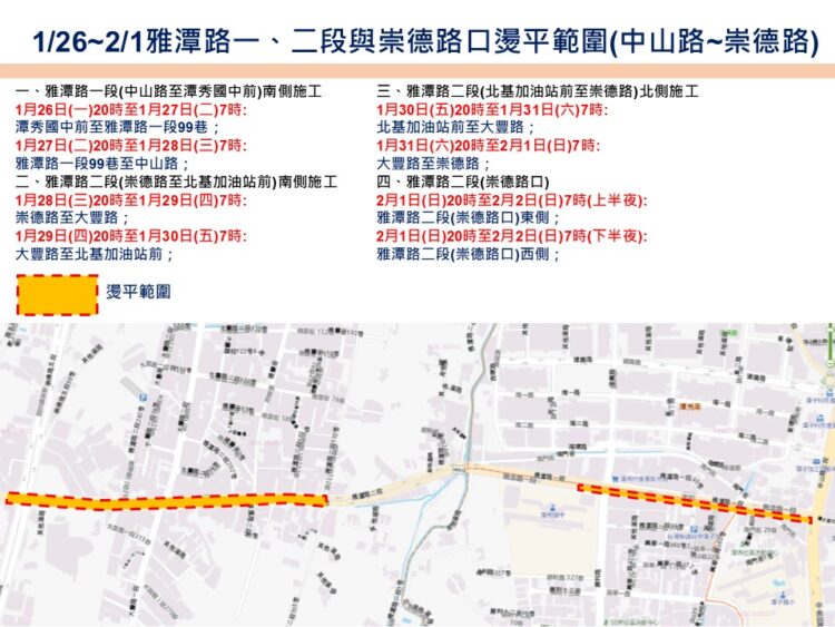潭子區雅潭路人本改善最後階段!-1/26-2/1夜間進行道路燙平施工