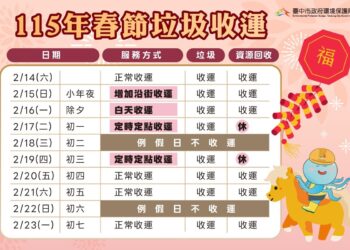 115年春節垃圾收運安排出爐　初一、初三採定時定點　初四恢復正常清運