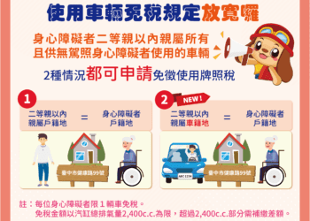 身障免稅條件放寬！中市地稅局：二親等親屬車籍與身障者同戶籍免牌照稅
