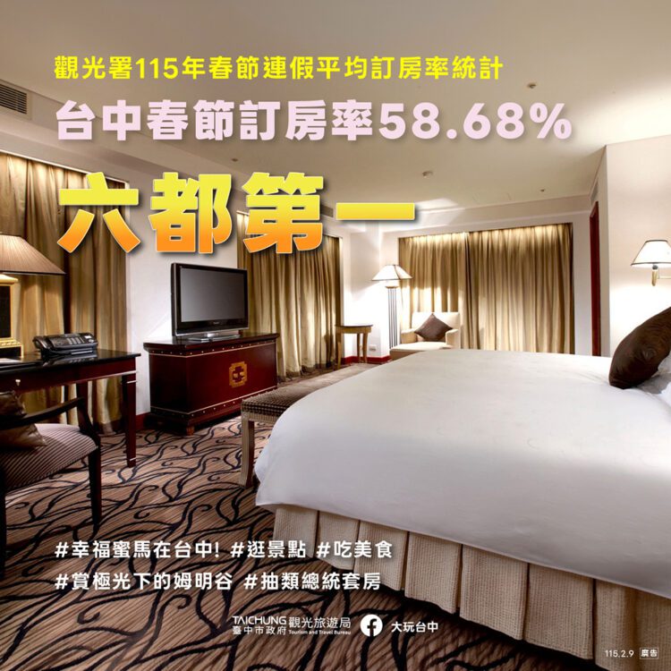 中市春節訂房率六都第一！-金典酒店總統套房幸運兒出爐