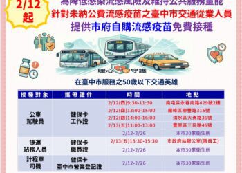 從清晨首班車到深夜末班車　中市府自購流感疫苗守護交通英雄