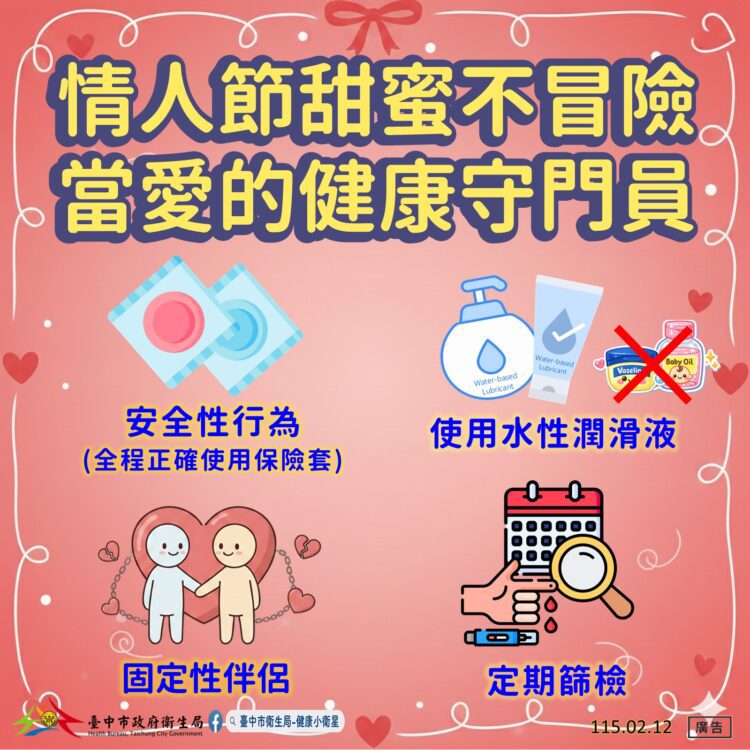 情人節愛更安心-中市衛生局提醒：安全性行為與定期篩檢不可少