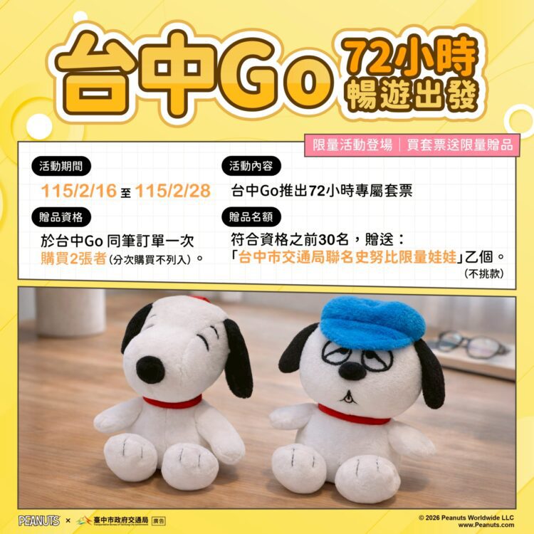 萌度爆表!「台中go-×-史努比」聯名套票首發-史努比陪您春節暢遊台中