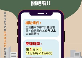 115年度「台中市都市更新整建維護補助」即日起開始受理-歡迎民眾踴躍申請