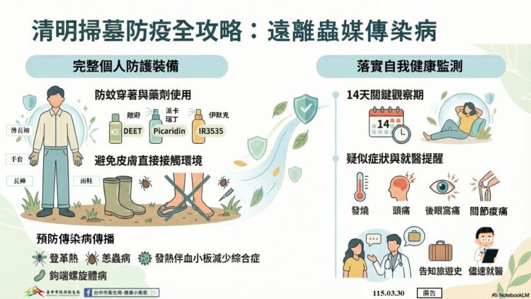 清明連假防疫提醒!-中市衛生局籲民眾防範蚊蟲叮咬