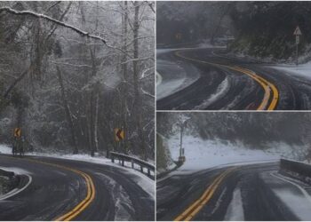 路面結冰下冰霰 台7甲南山-勝光3/18限掛雪鍊通行