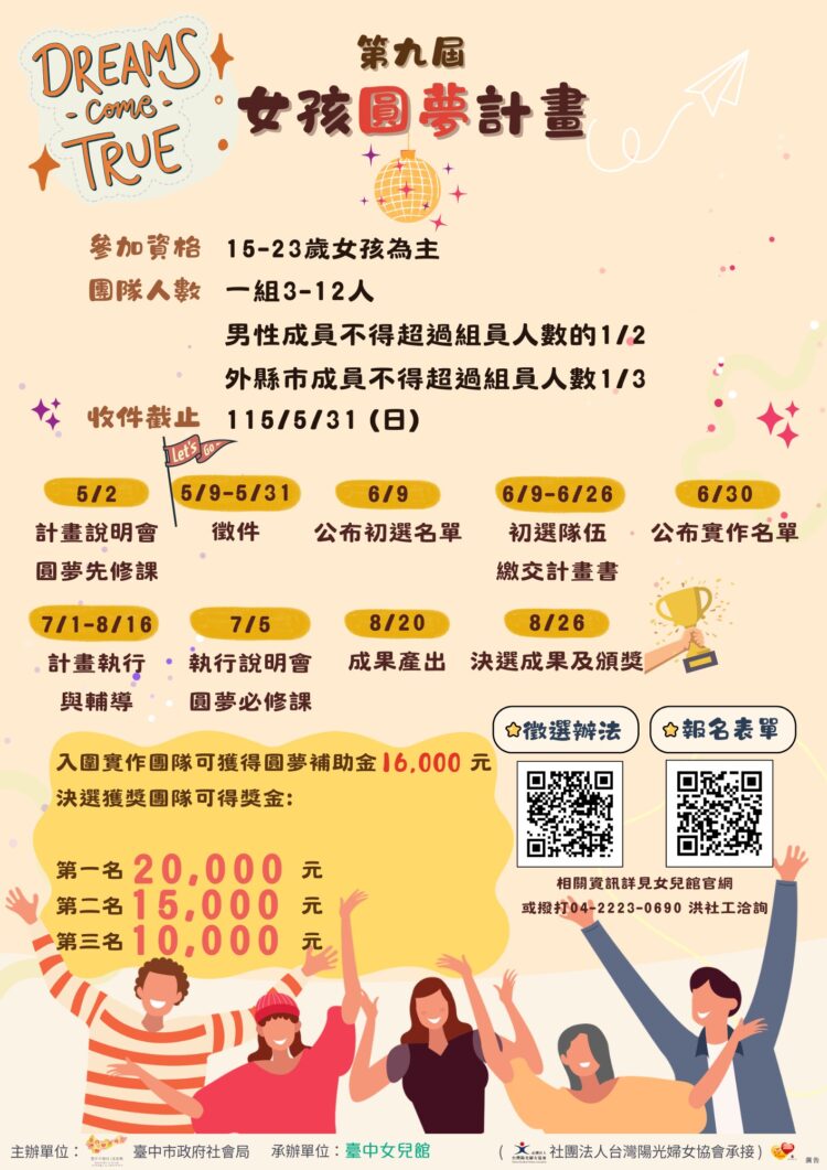 台中女兒館「女孩圓夢計畫」5月2日啟動-揪團用創意翻轉性別偏見