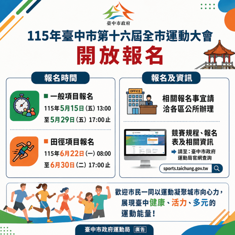 115年台中市運動會5/15開放報名 首納「匹克球」掀全民酷運動熱潮