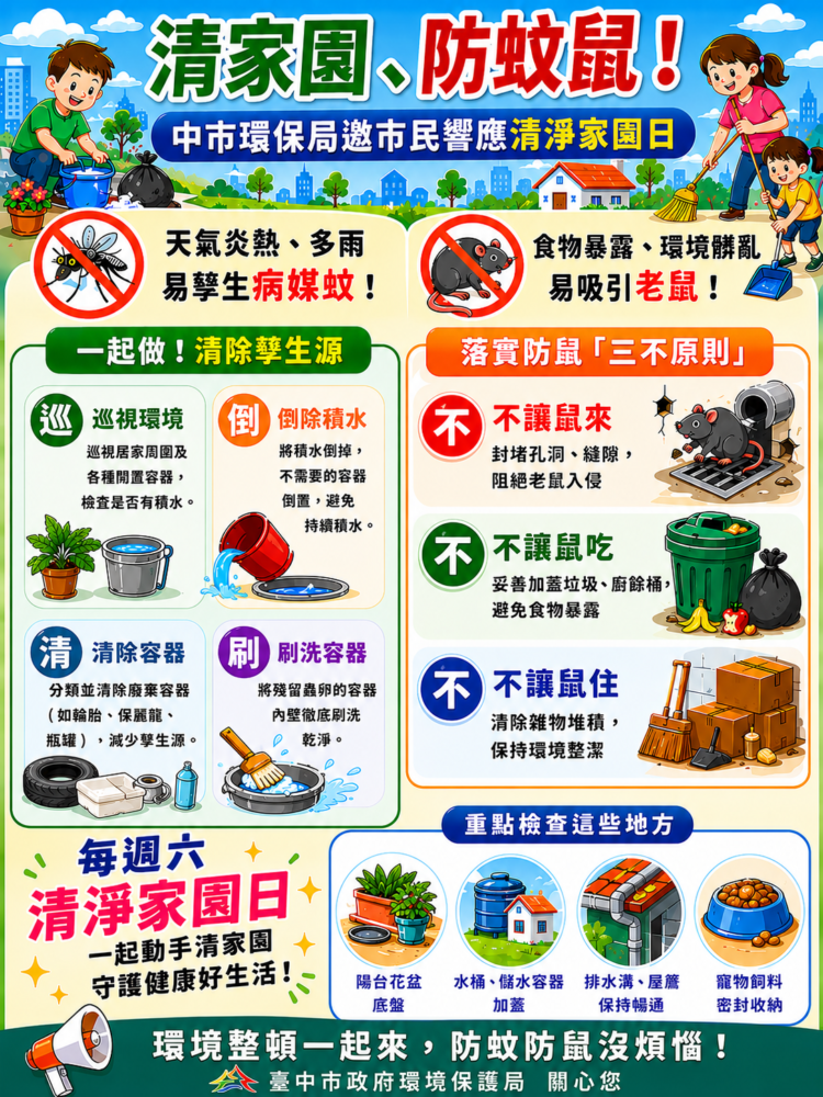 清家園、防蚊鼠！中市環保局邀市民一同響應清淨家園日
