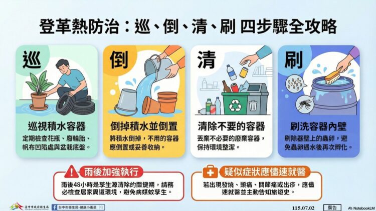 暑假旅遊防蚊不可少!登革熱流行期已至 中市衛生局籲落實防蚊、清除孳生源